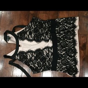 Lace peplum top pink with black